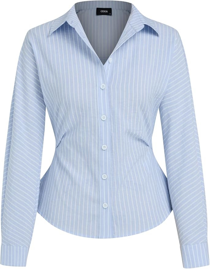 CIDER Women's Striped Long Sleeve Shirt Business Casual Office Fashion Top | Amazon (US)