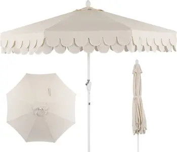 Tracy 9 ft. Classic MidCentury Scalloped Fringe Market Patio Umbrella with Auto-Tilt, Crank, Wind... | Nordstrom
