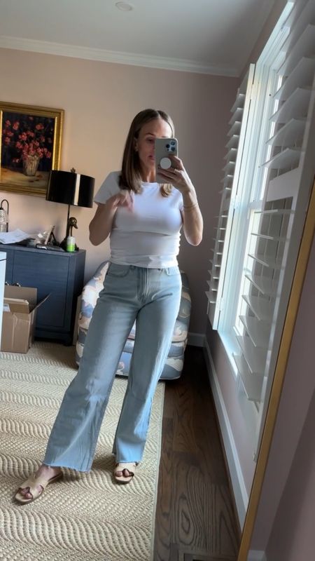These “loose” jeans are so cute from Abercrombie. I need to swap for the Curve Love since the bum is a little tight, but I love the light wash and raw hem. This is a 26 SHORT in the regular fit. Size M in the top, and pairing with Target sandals (1/2 down). 

#LTKfindsunder100 #LTKstyletip #LTKSeasonal