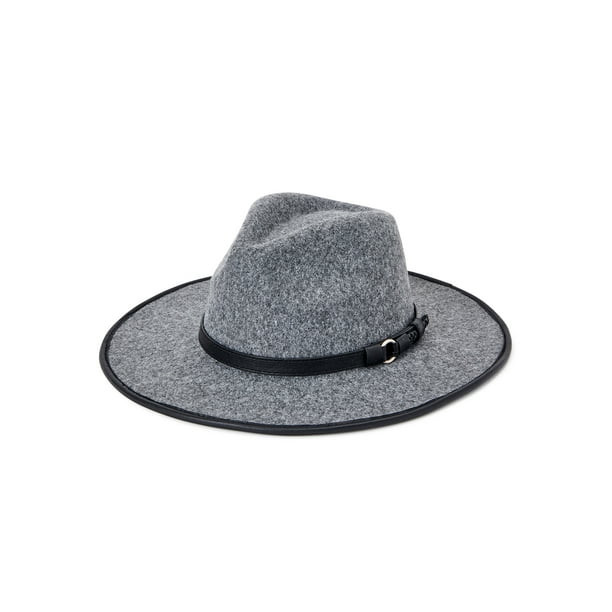 Time and Tru Adult Women's Heather Grey Faux Leather Trim Fedora with O-Ring - Walmart.com | Walmart (US)