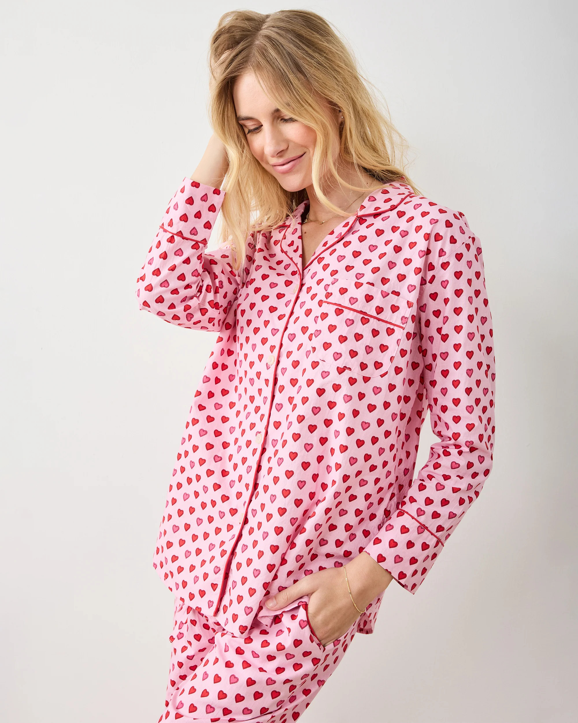 Mini Candy Hearts - Petite Long PJ Set - Pink Macaron | Printfresh