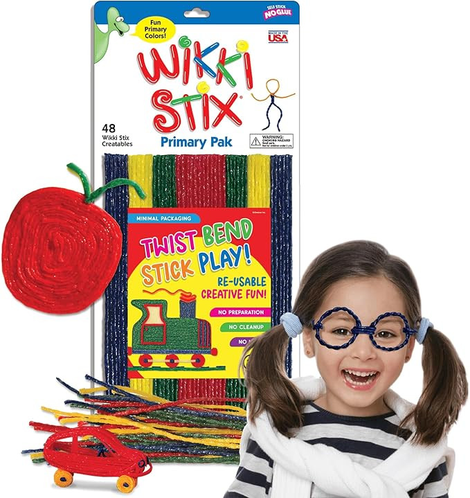 WIKKI STIX Arts & Crafts for Kids Primary Park of 48 Reusable Waxed Yarn Strands; Perfect Teachin... | Amazon (US)