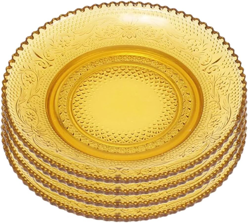 Sizikato 4pcs Amber Glass Snack Plate with Lace Trim, 6-Inch Dried Fruit Plate Dessert Plate for ... | Amazon (US)