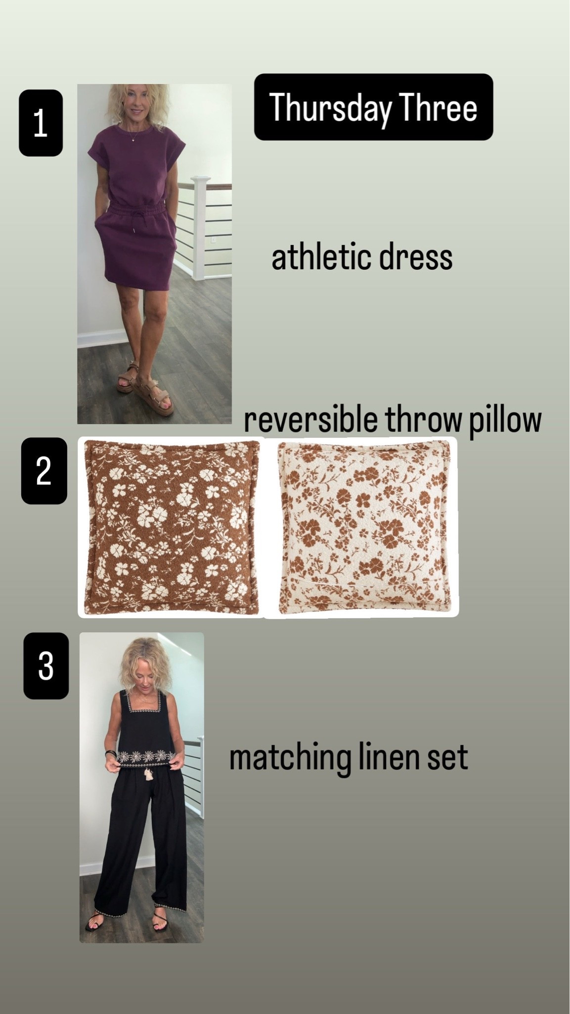 Thursday Three-#athleticdress #throwpillow #matchingset

#LTKOver40 #LTKHome #LTKPetite
