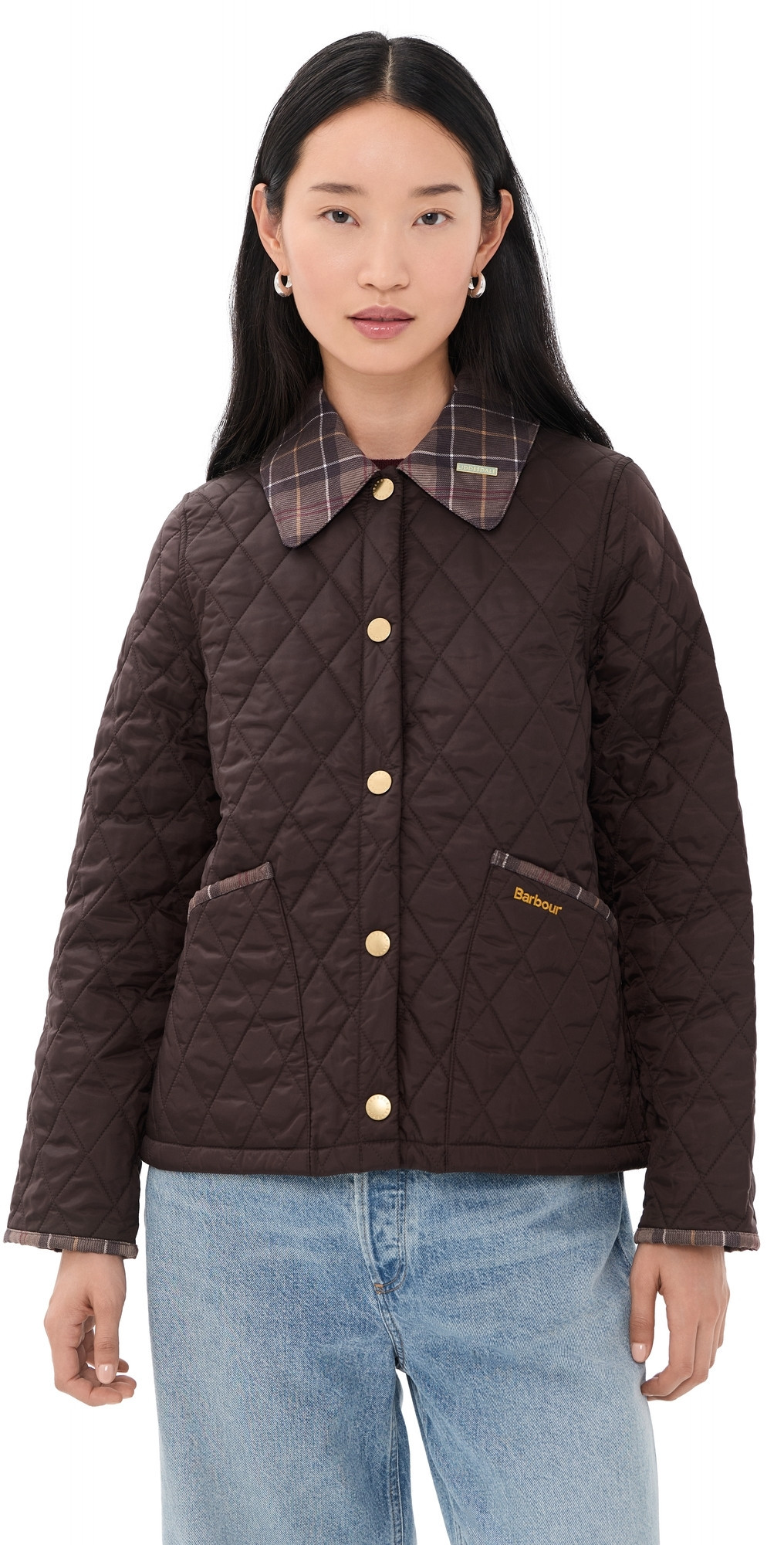 Barbour Barbour Icons Tartan Collar Cropped Liddesdale Quilted Jacket Rustic/Muted 4 | Shopbop