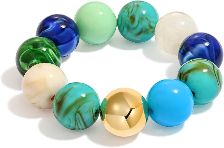 WOWORAMA Chunky Beaded Bracelets for Women Colorful Large Square Beads Bracelet Boho Acrylic Resi... | Amazon (US)