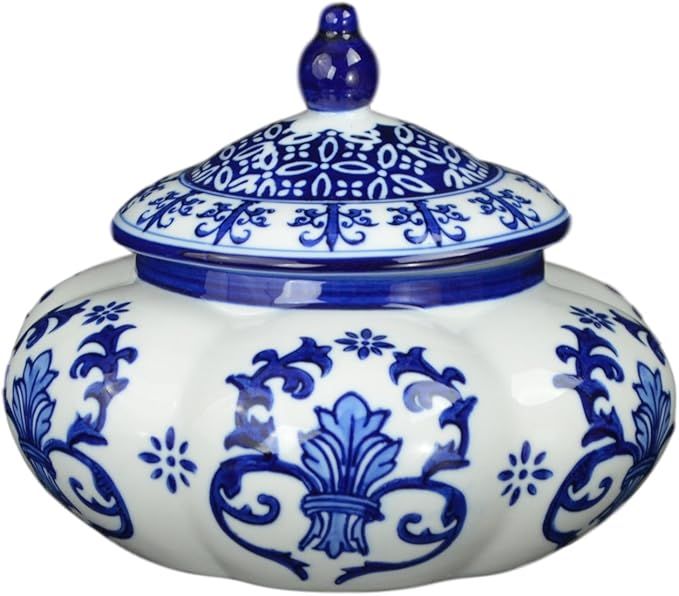 Festcool Blue and White Ceramic Porcelain Pumpkin Shape Ginger Jar Vase, Sugar Canister, Sugar Co... | Amazon (US)
