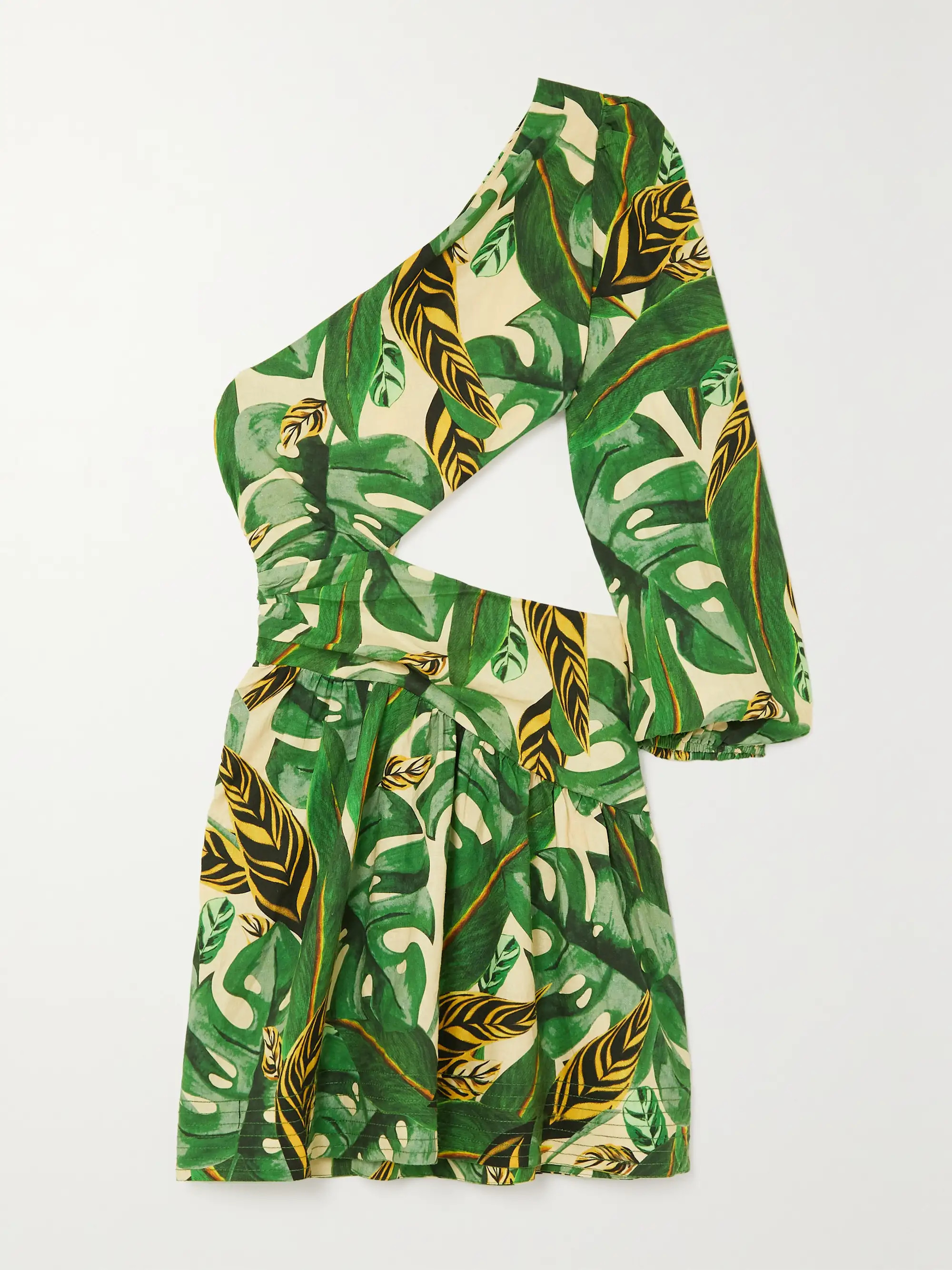 One-sleeve cutout printed linen-blend mini dress | NET-A-PORTER (US)