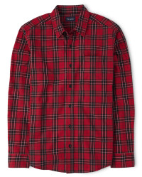 Mens Matching Family Tartan Poplin Button Down Shirt - classicred | The Children's Place