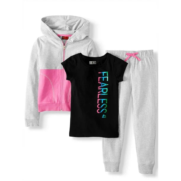 RBX Fleece Zip-Up Hoodie, T-Shirt, and Athletic Jogger, 3-Piece Active Set (Little Girls & Big Gi... | Walmart (US)