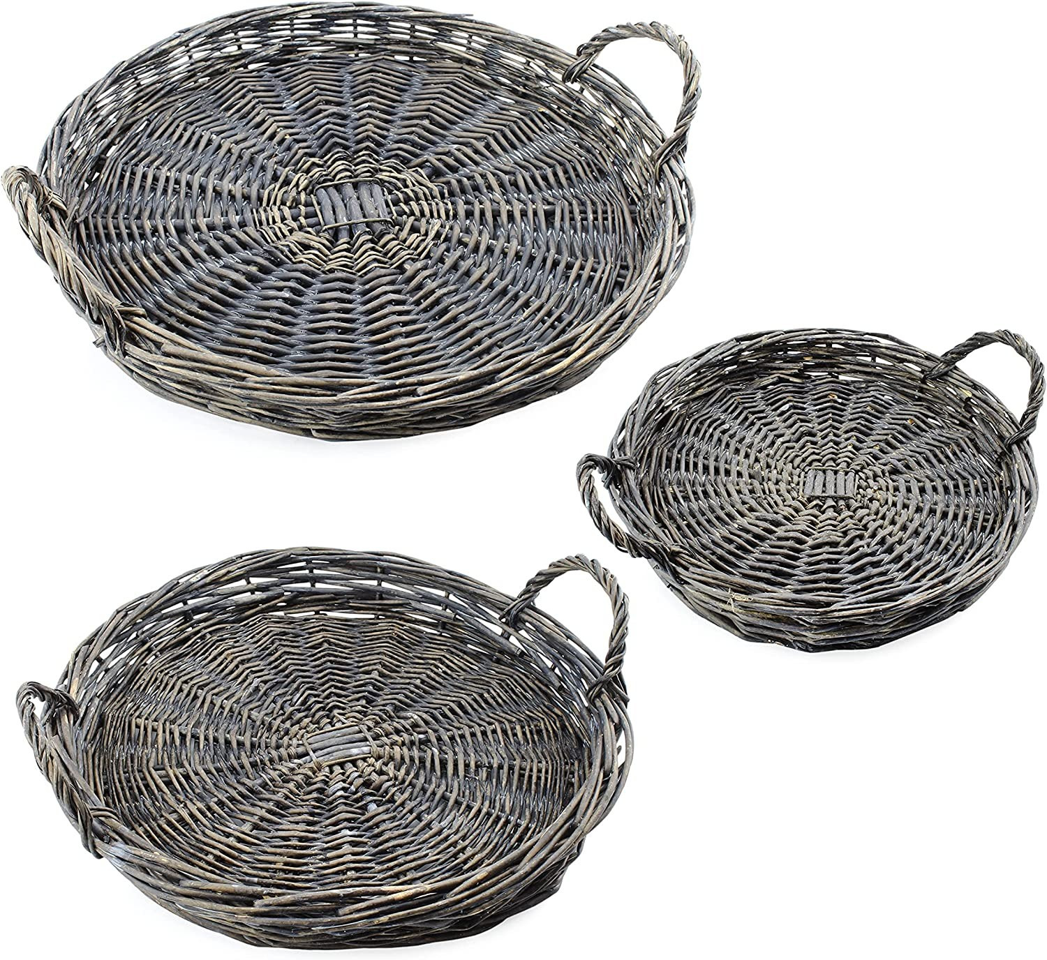 Amazon.com: AuldHome Rustic Willow Basket Trays, Set of 3 (Round, Gray Washed); Natural Wicker De... | Amazon (US)
