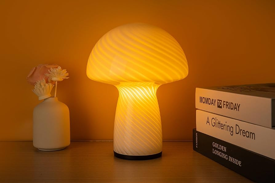 NOTOC Dimmable Mushroom lamp,Glass Mushroom Bedside Table Lamp Translucent Vintage Style Striped ... | Amazon (US)