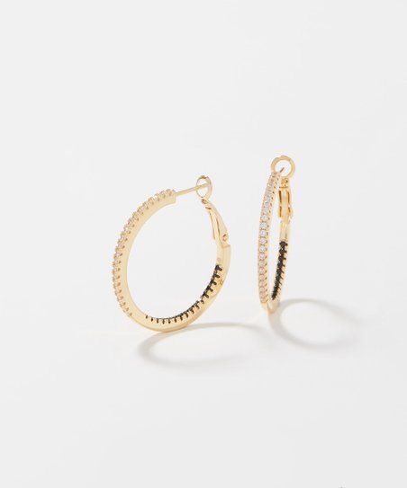 Diamonique 1'' Black Diamonique & 14k Gold-Plated Galaxy 2.0 Pavé Hoop Earrings | Zulily