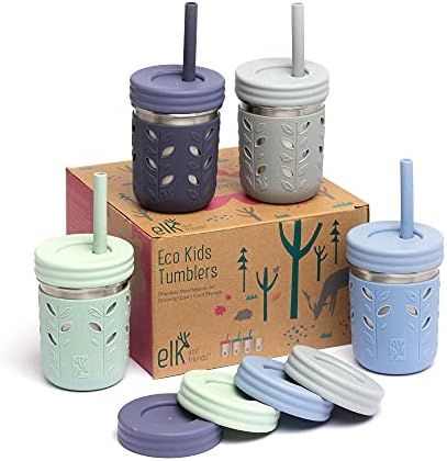 Elk and Friends Stainless Steel Cups | Mason Jar 10oz | Kids & Toddler Cups with Silicone Sleeves... | Amazon (US)
