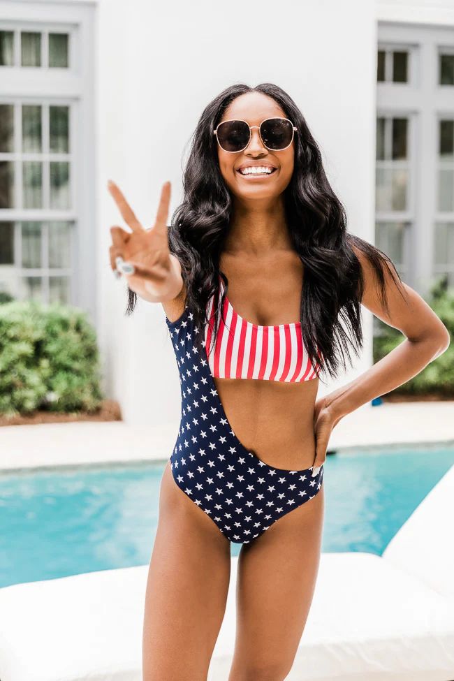Sentimental Love Stars And Stripe One Piece Swimsuit | The Pink Lily Boutique