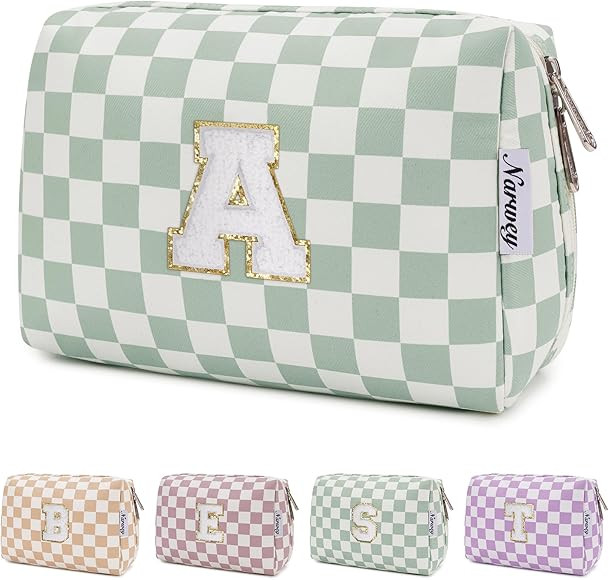 Narwey Personalized Initial Checkered Makeup Bag Cosmetic Bag gifts for teen girls Trendy Stuff 1... | Amazon (US)