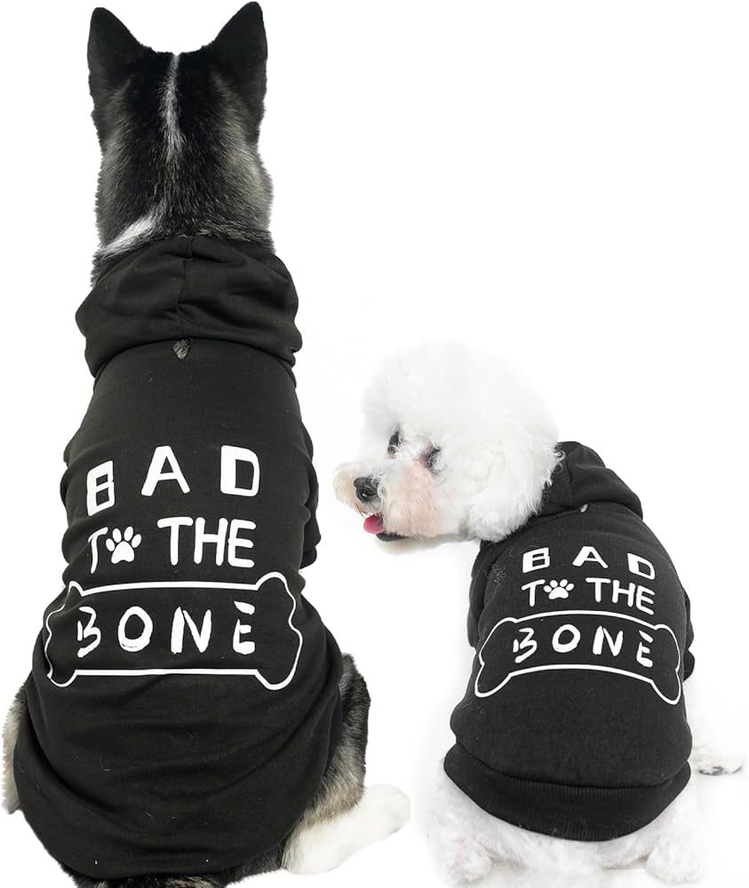BINGPET Dog Hoodies,Bad to The Bone Printed Soft & Warm Puppy Sweatshirt Hooded with Harness Hole... | Amazon (US)