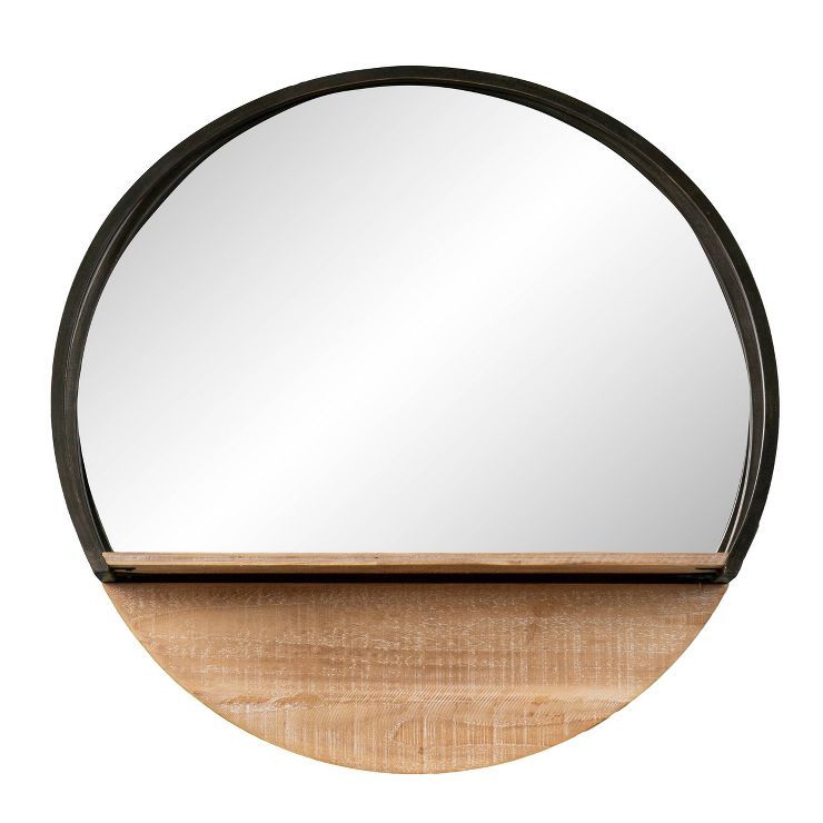 Rencro Round Wall Mirror with Shelf Black/Natural - Southern Enterprises | Target