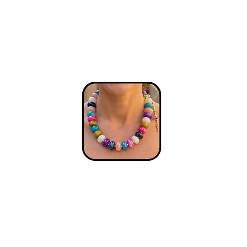 AIETUE Chunky Acrylic Beaded Necklace for Women, Boho Oversized Disc Fake Turquoise Resin Bead Chain Statement Choker Lightweight Adjustable Summer Beach Jewelry Gift (Oversize Disc Colorful) | Amazon (US)