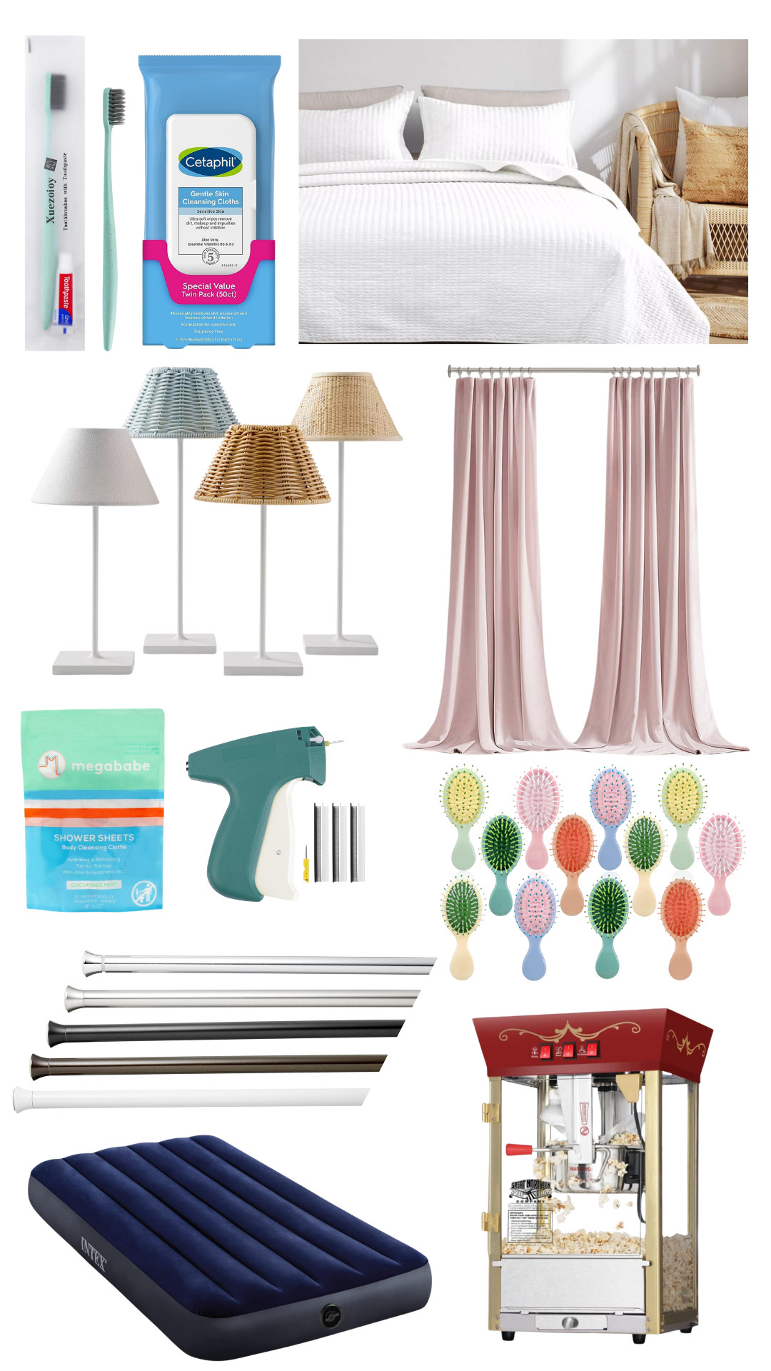 Necessary details for a sleepover party!

Bedding, quilt, rechargeable lamp, lamp shade, curtains, curtain rods, inflatable mattress, popcorn machine, toothbrushes, face wash, party, party details, sleepover, sleepover party
 

 #LTKParties #LTKKids #LTKFamily