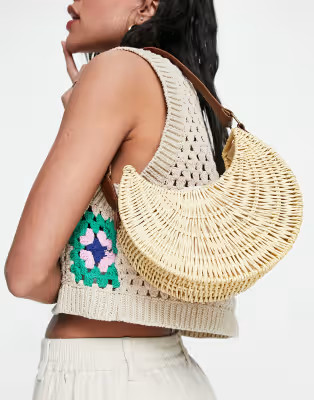 ASOS DESIGN structured rattan shoulder bag in natural | ASOS (Global)