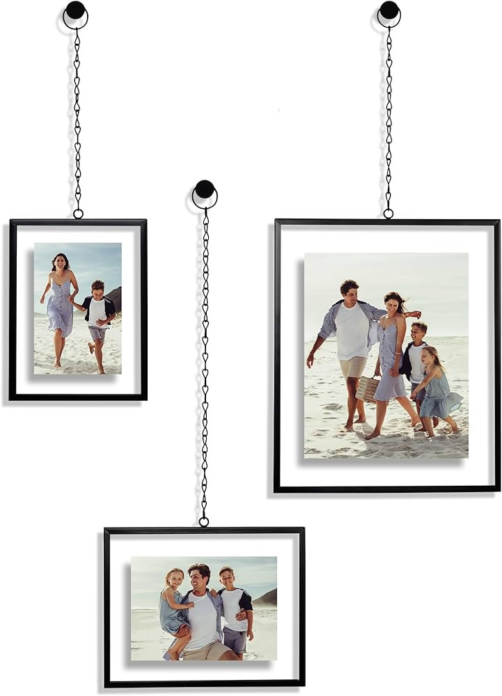 Americanflat Metal Floating Frame with Chain - Set of 3 - Use as 8x10, 5x7 or 4x6 Frame - Pressed... | Amazon (US)