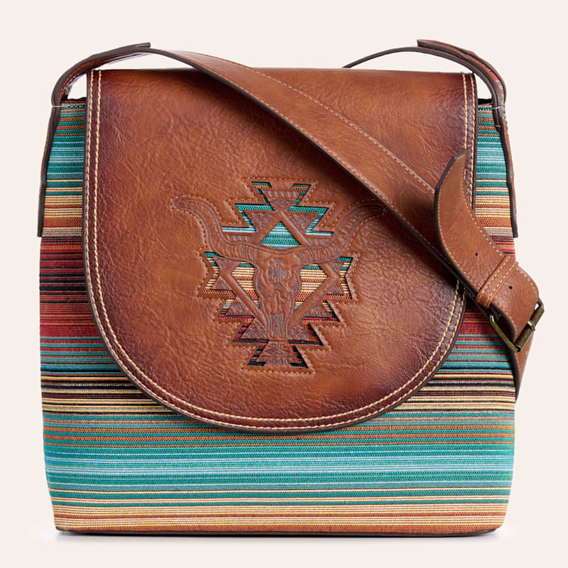 Catchfly Multicolor Serape Print & Brown Leather Crossbody Bag | Cavender's