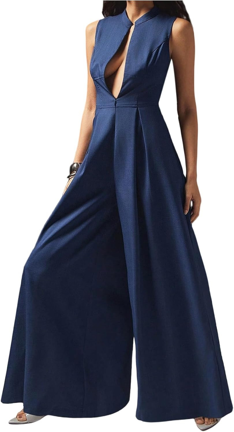 SOLY HUX Women's Summer Zipper Front Mock Neck Wide Leg Elegant Jumpsuit | Amazon (US)