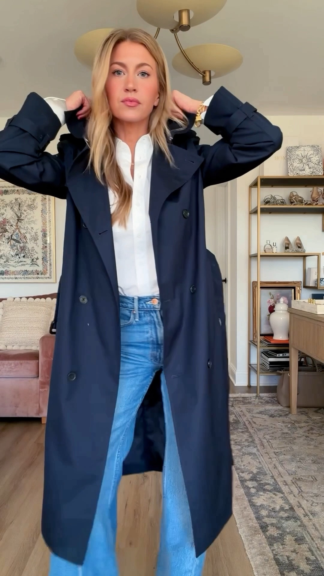 Classic navy white and red! 

Poplin white top: TTS, wearing S
High rise jeans: run big, size down a size, wearing 24
Navy trench: such a good one! TTS, wearing S
Red flats: TTS (SO comfy for walking long distances)

#LTKootd #LTKgrwm #LTKdayinmylife