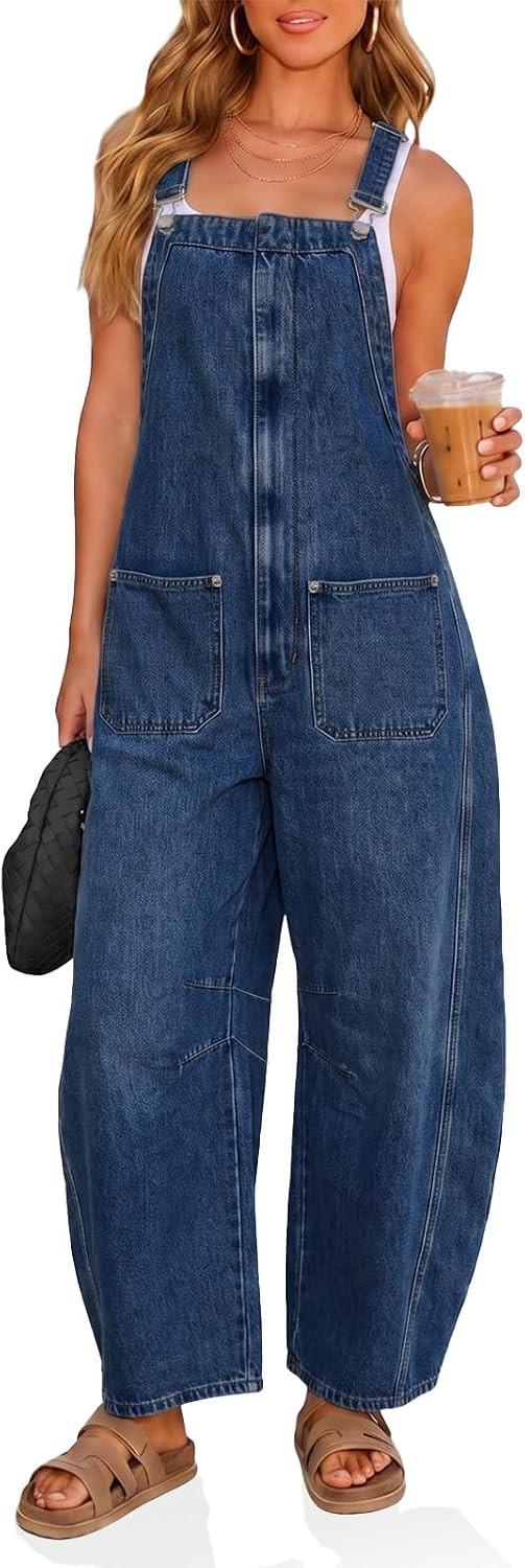Denim Overalls For Women Barrel Leg Adjustable Strap Jean Jumpsuit | Amazon (US)