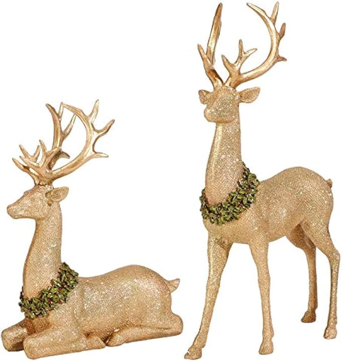 Christmas Reindeer Figurines, Gold Deer Christmas Decor, Christmas Deer Decorations Indoor, Gold ... | Amazon (US)