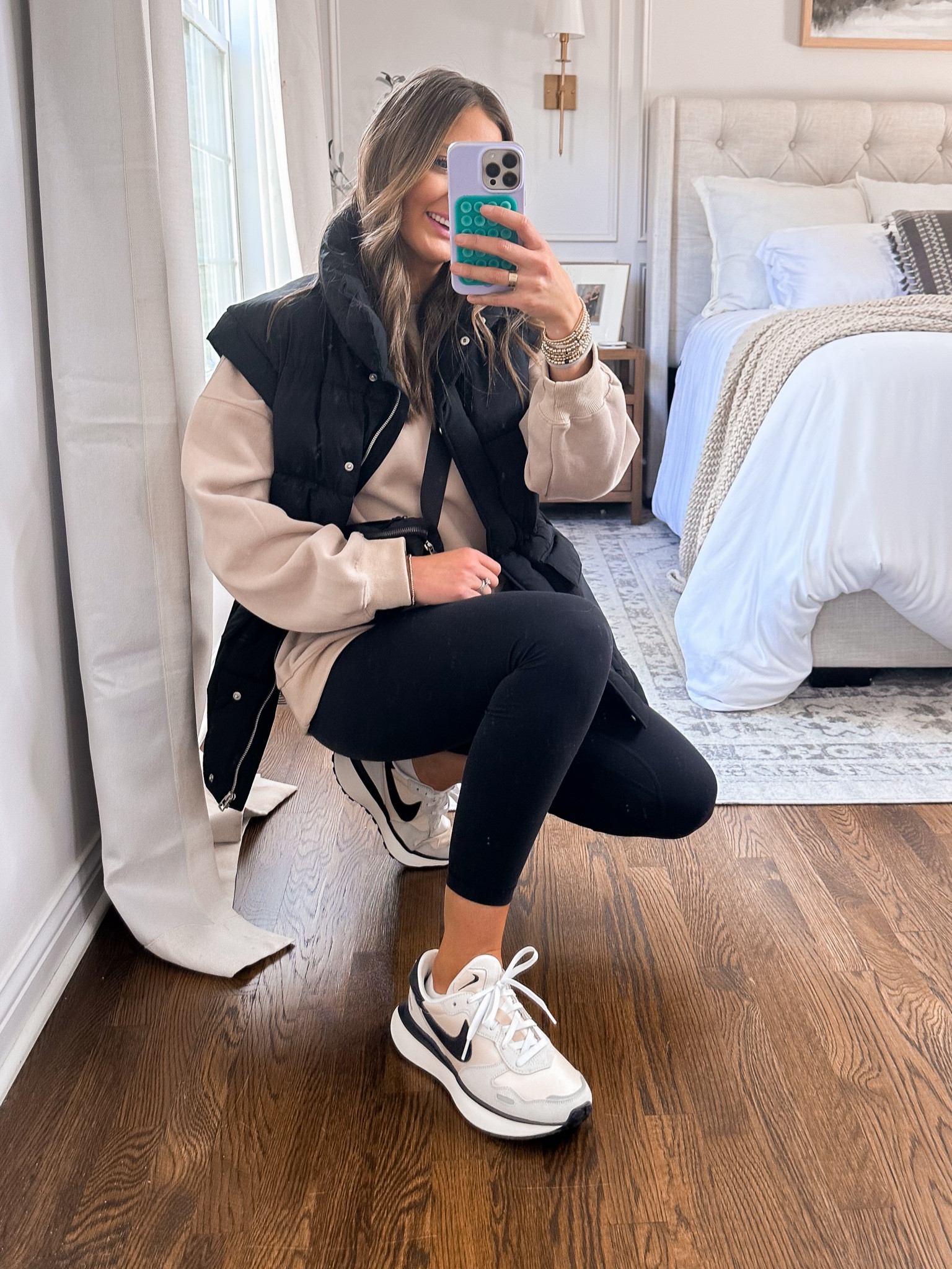 Casual fall or winter leggings and sneakers outfit idea! I am loving these sneakers especially with my typically neutral casual outfits! 

Sneakers; sized up a half
Leggings: true to size 
Sweatshirt sized up to a medium 
Vest fits tts 



#LTKfindsunder50 #LTKVideo #LTKSeasonal