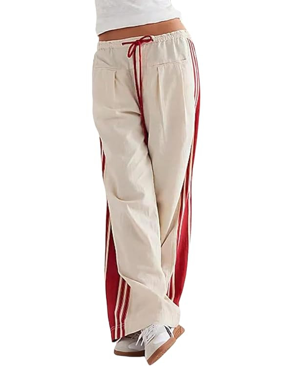 ZAFUL Women's Colorblock Straight Casual Pants Drawstring Slouchy Palazzo Pant Side Striped Loung... | Amazon (US)
