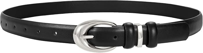 Women Leather Belt for Jeans Pants Fashion Ladies Skinny Faux Leather Dress belt with Gold Buckle | Amazon (US)
