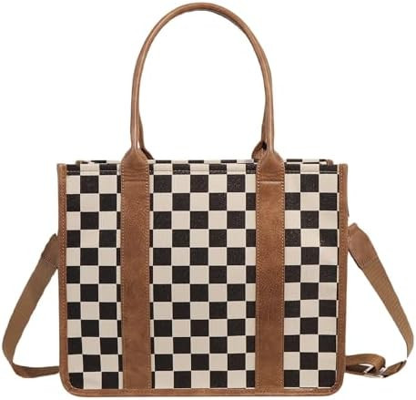 Large Checkered Crossbody Tote Bag Canvas Handbags Black and White Purse Casual Tote Handbags for... | Amazon (US)