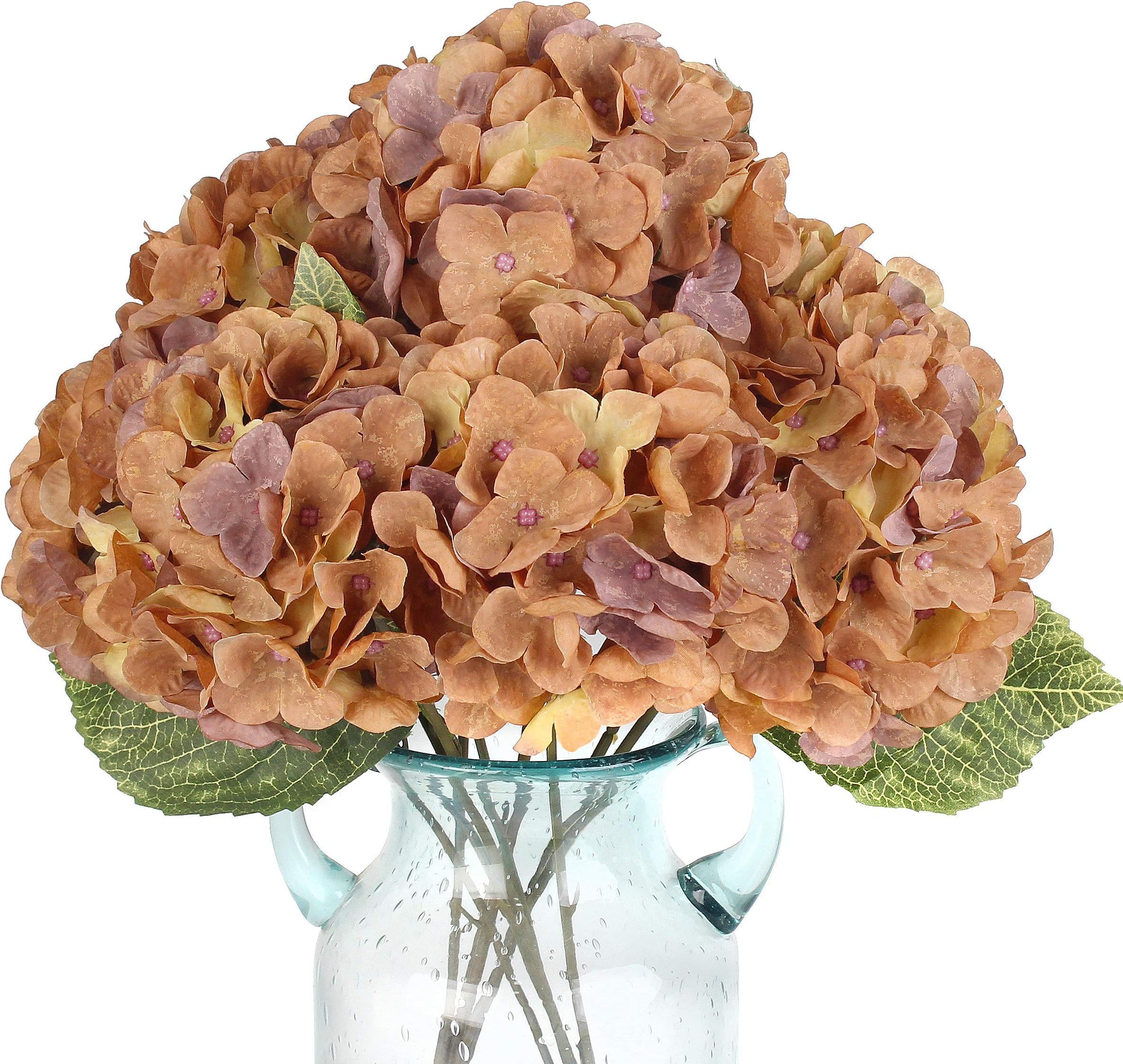 Kimura's Cabin Fake Orange Flowers Artificial Silk Hydrangea Flowers Bouquets Faux Hydrangea Stems f | Amazon (US)