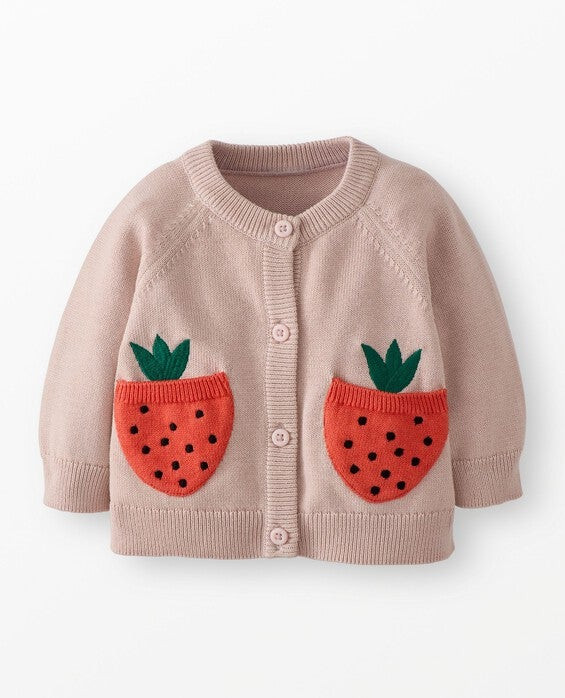 Girls' Hushed Violet Strawberry Pocket Cardigan Sweater in 100% Combed Cotton - Size Baby 0-3 mos by Hanna Andersson | Hanna Andersson
