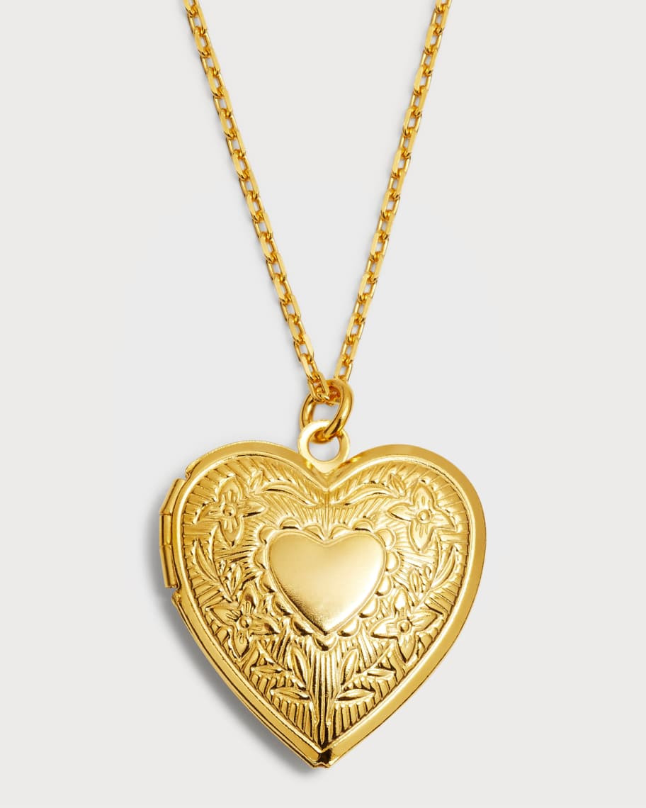 24k Gold Electroplate Chain Necklace with Heart Locket Pendant | Neiman Marcus
