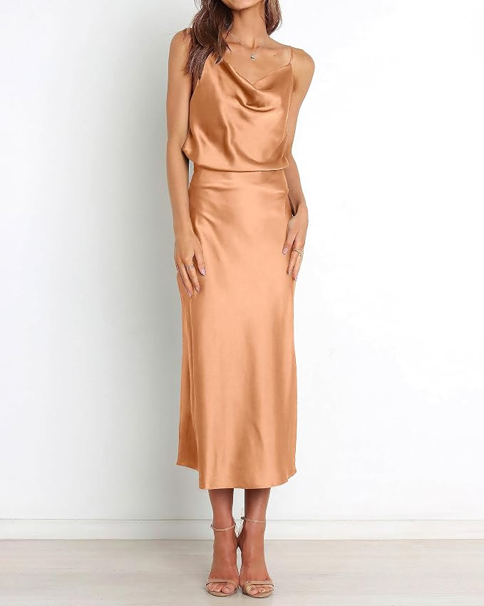 WICIWI Women's Satin Slip Dress 2024 Cowl Neck Spaghetti Straps Backless Sexy Wedding Club Cockta... | Amazon (US)