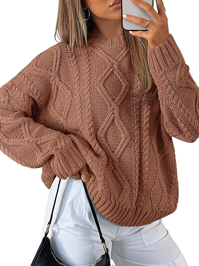 Trendy Queen Women's Oversized Cable Knit Crewneck Sweaters | Amazon (US)