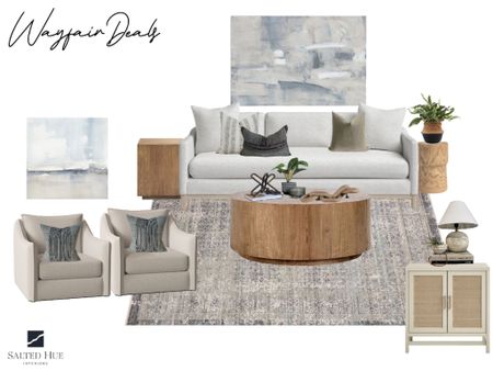 Wayfair home. Sofa. Couch. Coffee table. Accent chairs. Accent cabinet. Living room rug. Artwork. Canvas. Pillows. Side table. End table  

#LTKsalealert #LTKhome #LTKover40
