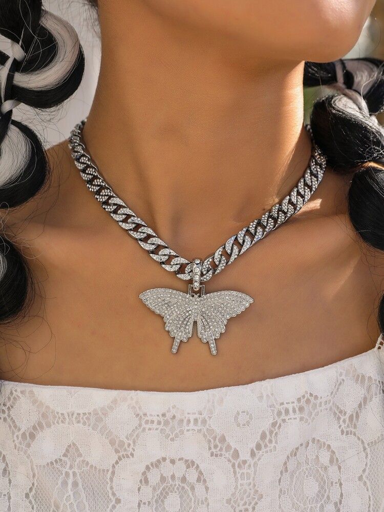 Rhinestone Butterfly Pendant Necklace | SHEIN