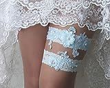 Blue wedding garter set, Sky blue flower lace garter, Blue garter with rhinestone, Bridal blue garte | Amazon (US)