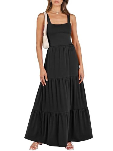 ANRABESS Women's Summer Casual Long Maxi Beach Vacation Dresses Sleeveless Square Neck Flowy Tier... | Amazon (US)