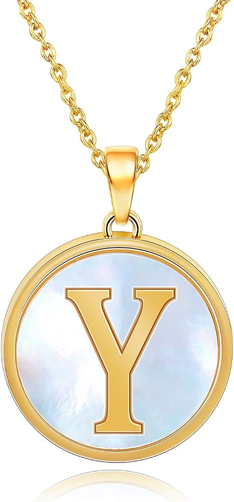 VOLUKA 18K Gold Plated Initial Necklace Mother of Pearl Alphabet Pendant Necklace for Women Men 1... | Amazon (US)