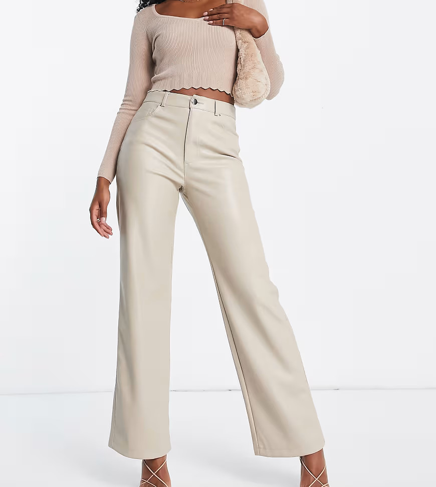 Stradivarius dad faux leather pants in cream-White | ASOS (Global)