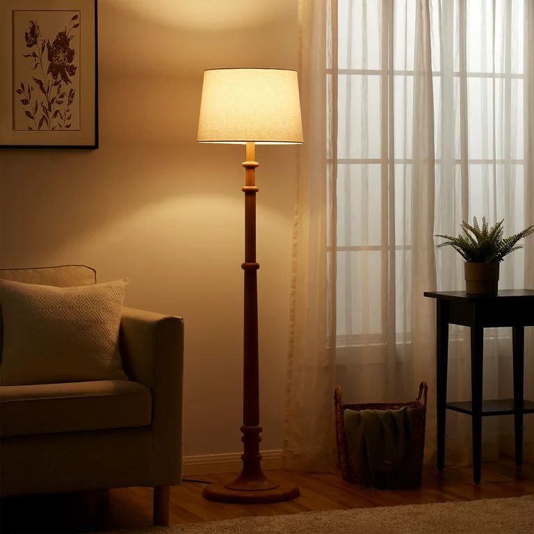 Better Homes & Gardens Transitional 60" Turned Wood Floor Lamp, Brown, Adult | Walmart (US)
