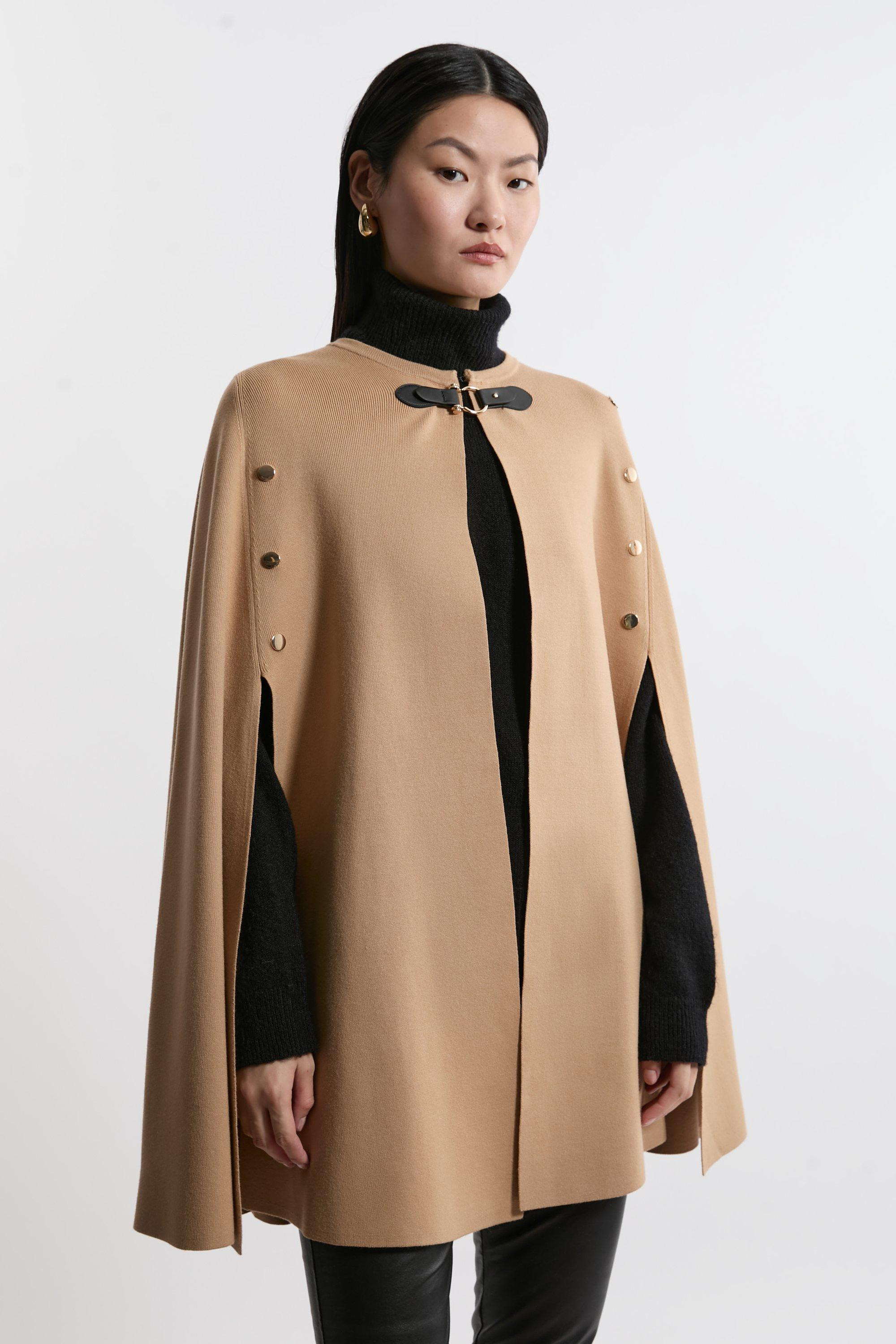 Popper Detail Knit Cape | Karen Millen UK + IE + DE + NL