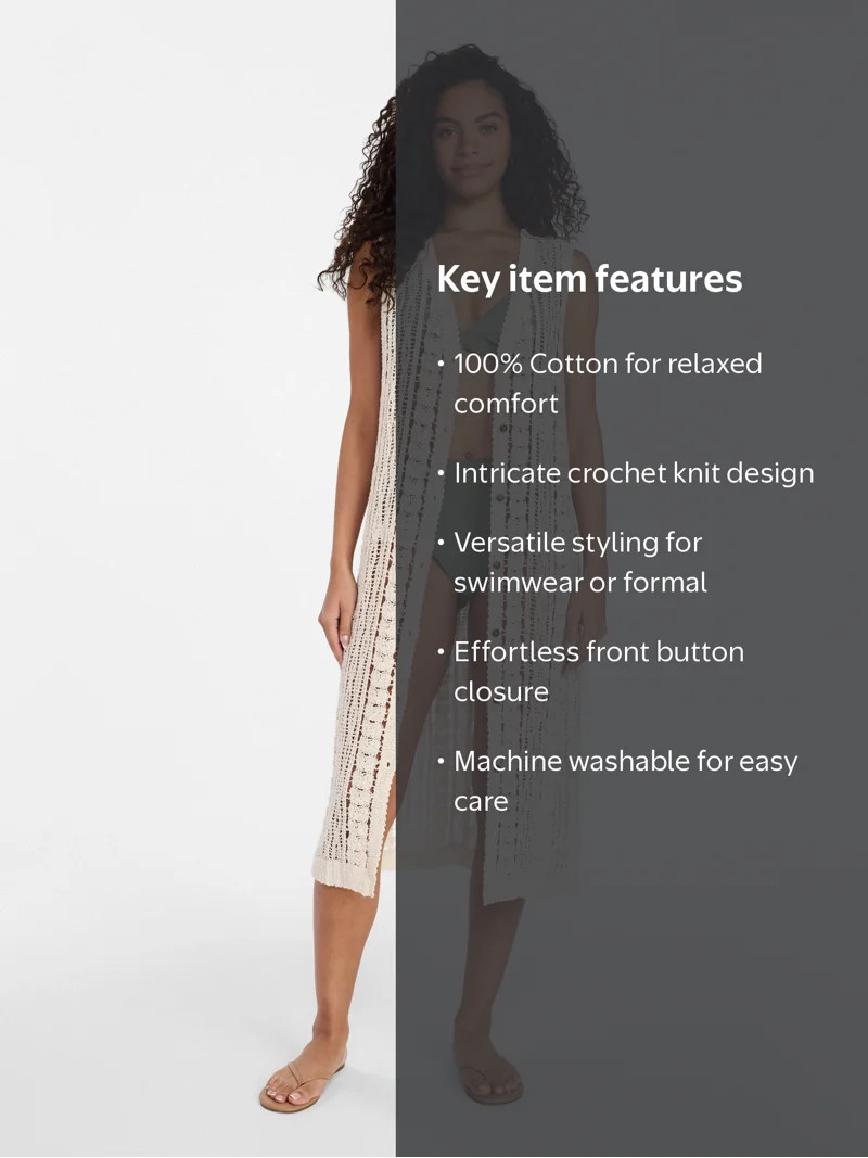 Time and Tru Women's Crochet Button Down Coverup, Size S/M, Ivory | Walmart (US)