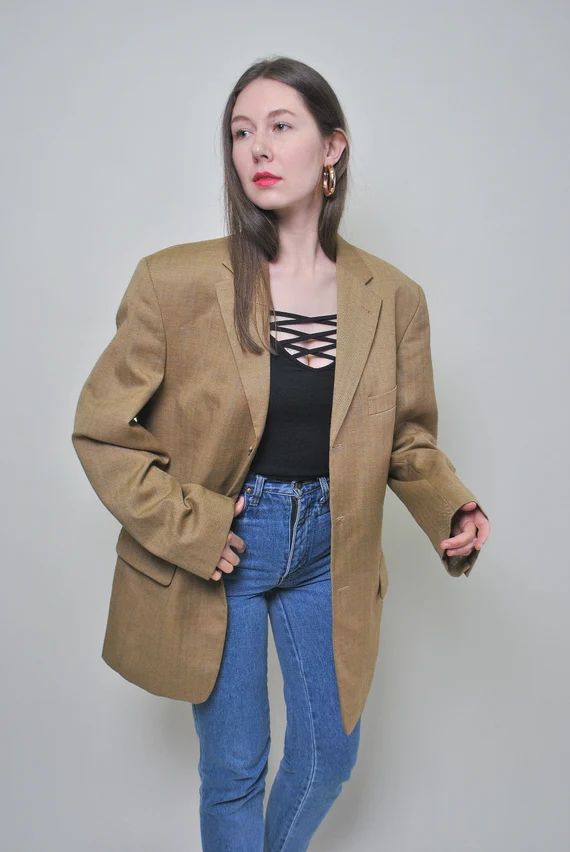Women wool blazer, brown oversized suit jacket for her, Size L | Etsy (US)